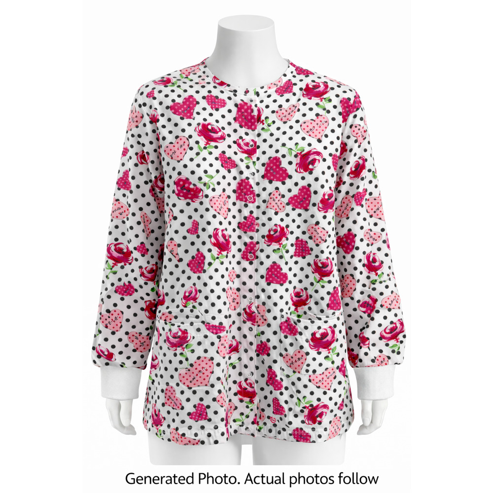UA Scrubs Valentine Hearts Roses Polka Dot Nurse Medical Scrub Jacket XL